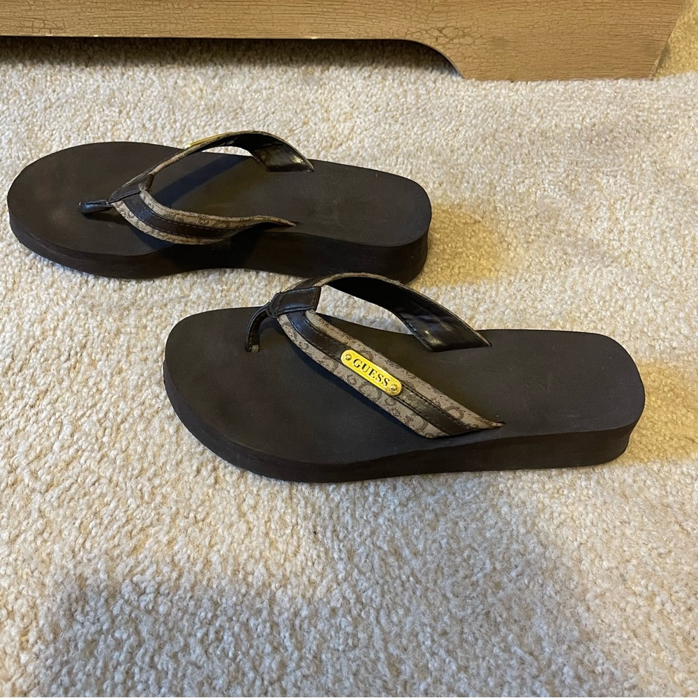 Guess Brown Sandals with Gold Detail